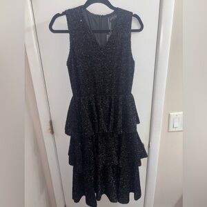 Alexis Roe Black Glitter Tiered Peplum Midi Dress
